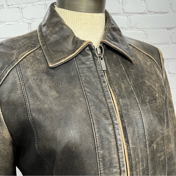 Vintage Valerie Stevens Zip Up Leather Jacket Fully Lined Distressed Brown Sz S - Picture 5 of 14